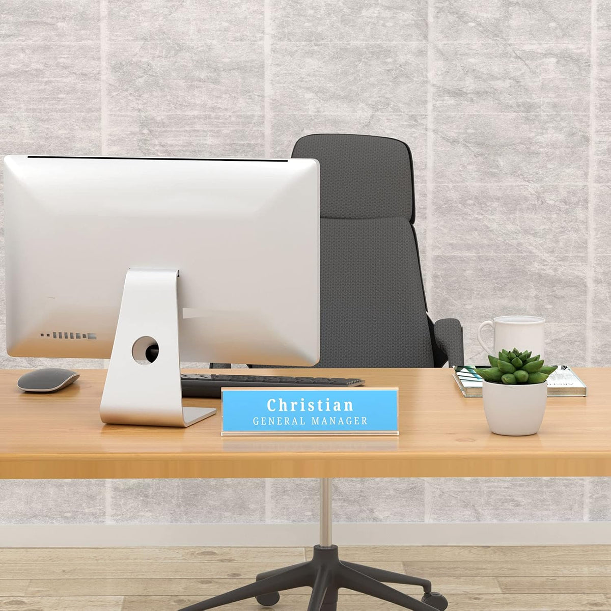 AITEE 12 Pack Acrylic Name Plates L-Shaped Display Holder for Office Desks