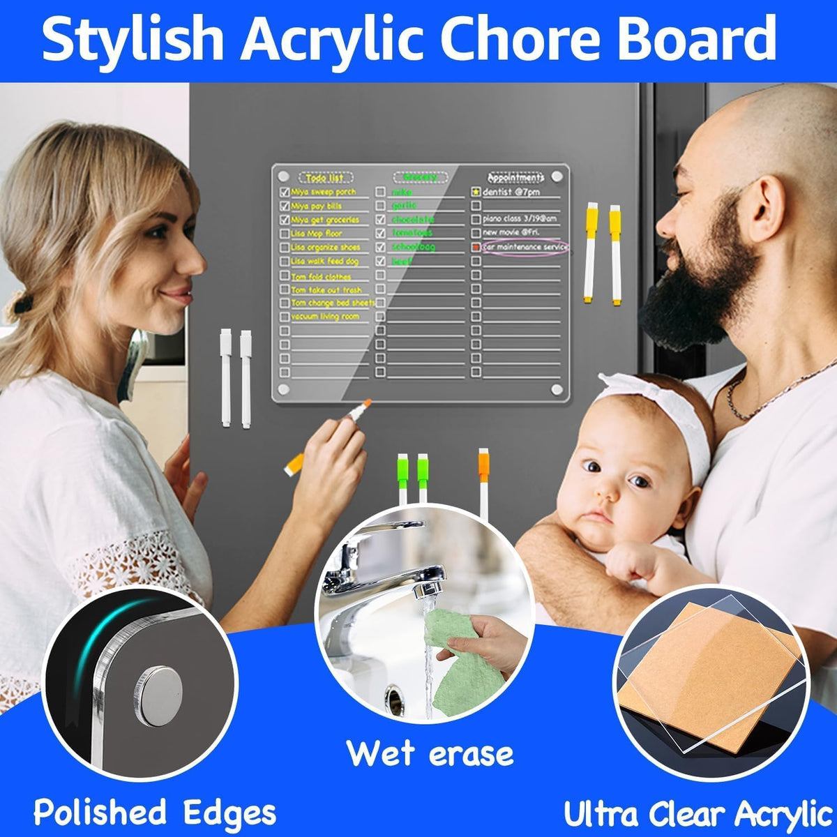 PigPotParty Acrylic Magnetic to Do List Whiteboard for Fridge, 12x9.5 Inch