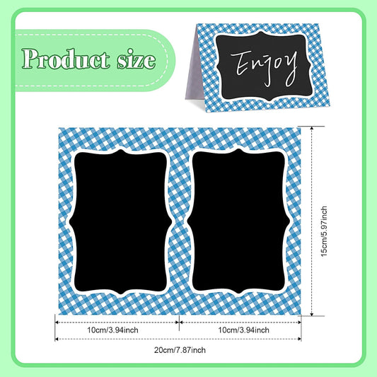 24 Pcs Blue Gingham Food Labels, 4 x 6 Inch Tent Cards for Oktoberfest