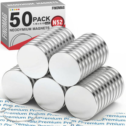 FINDMAG 4 Pcs Neodymium Disc Magnets, Adhesive Magnets, 1.18'' D x 1/8'' H