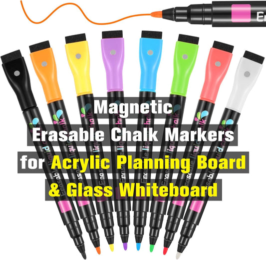 Magnetic Liquid Chalk Markers Wet Erase Markers for Acrylic Calendar Planning Board LED Note Board Clear Glass Whiteboard Window/Mirror Easter Holidays Paintings, 8 Vibrant Colors, 1mm Fine Tip