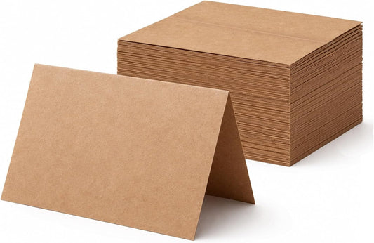 100Pcs Place Cards for Wedding Table Seating Chart, Blank Folded Write-On Kraft Paper Name Tent Cards & Food Labels for Party Buffet, Reception Supplies for Dinner Parties, Banquets, Events