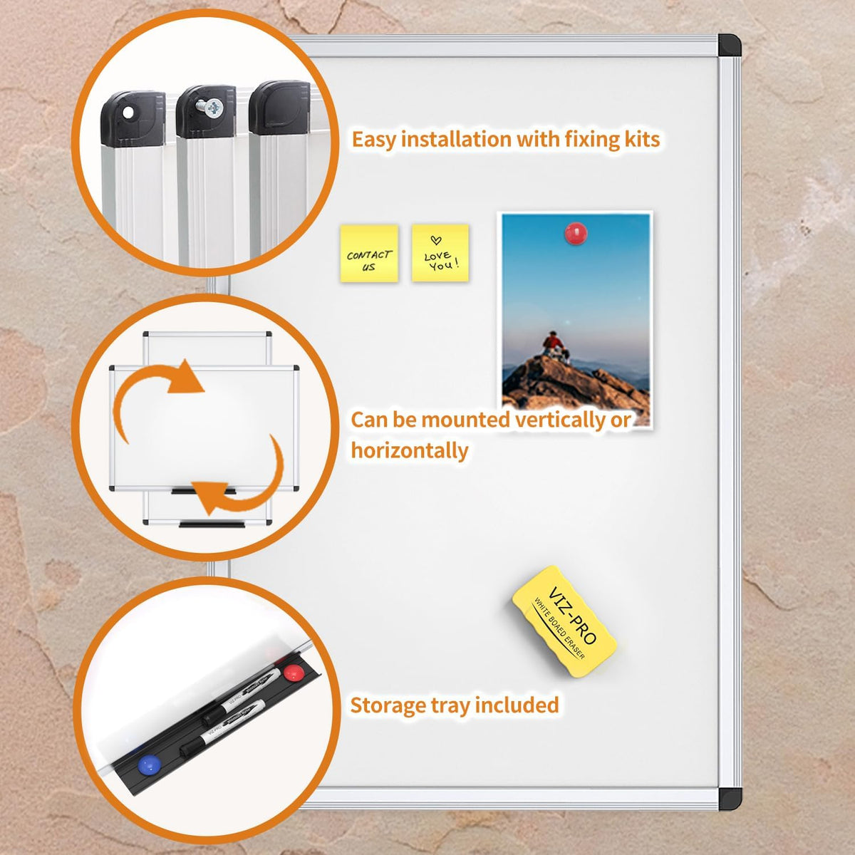 VIZ-PRO Magnetic Whiteboard, 36 x 24 Inches, Dry Erase Board for Wall