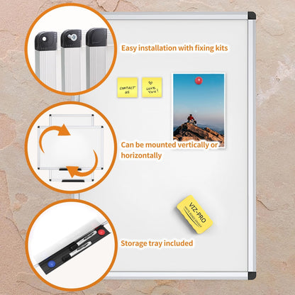 VIZ-PRO Magnetic Whiteboard, 36 x 24 Inches, Dry Erase Board for Wall