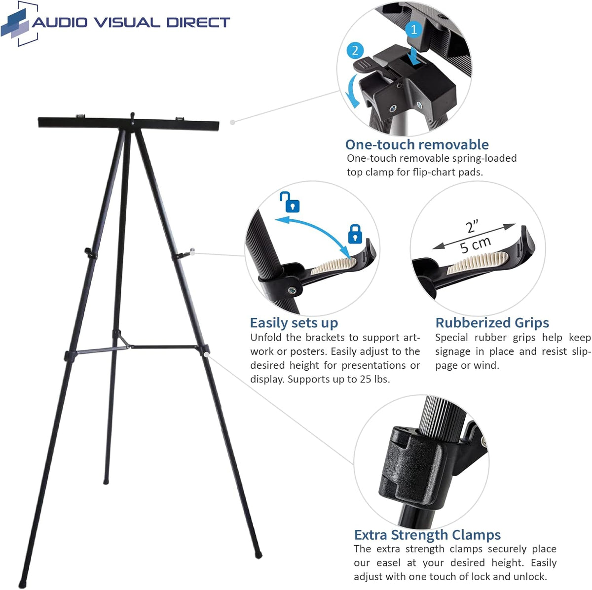 Audio-Visual Direct Adjustable Aluminum Flip-Chart Easel, 37"-70", Black