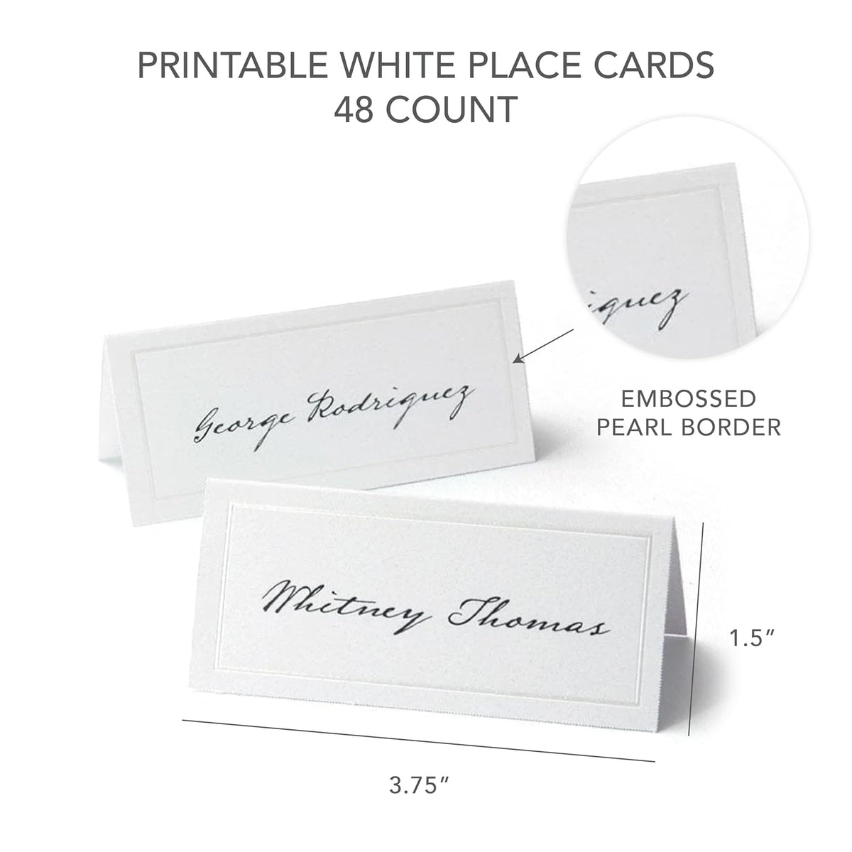 Gartner Studios Printable Place Cards, White Pearl Border, 48 Count