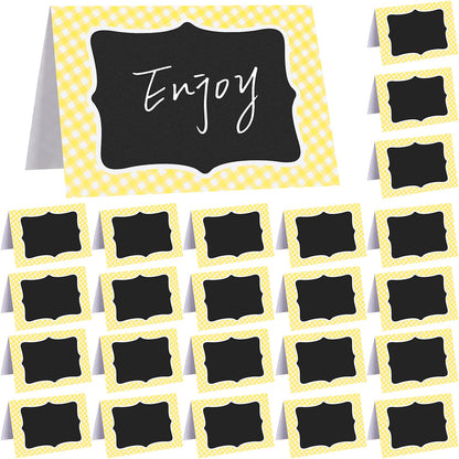 24 Pcs Blue Gingham Food Labels, 4 x 6 Inch Tent Cards for Oktoberfest