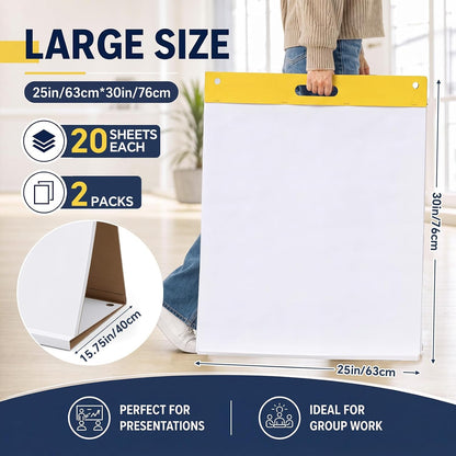 Sabary 2 Pack Tabletop Easel Pads, 25 x 30 Inch, Self-standing Flip Chart