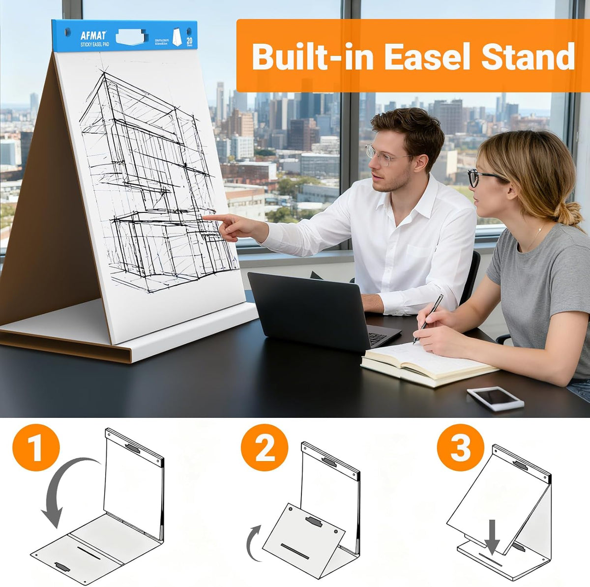 AFMAT Tabletop Sticky Easel Pad & Dry Erase Board 2 in 1, 20 x 23 in Portable Easel Stands for Teachers, Super Sticky & Bleed-Resistant, Ideal for Meetings/Training/Presentation, 20 Sheets/Pad, 6 Pads