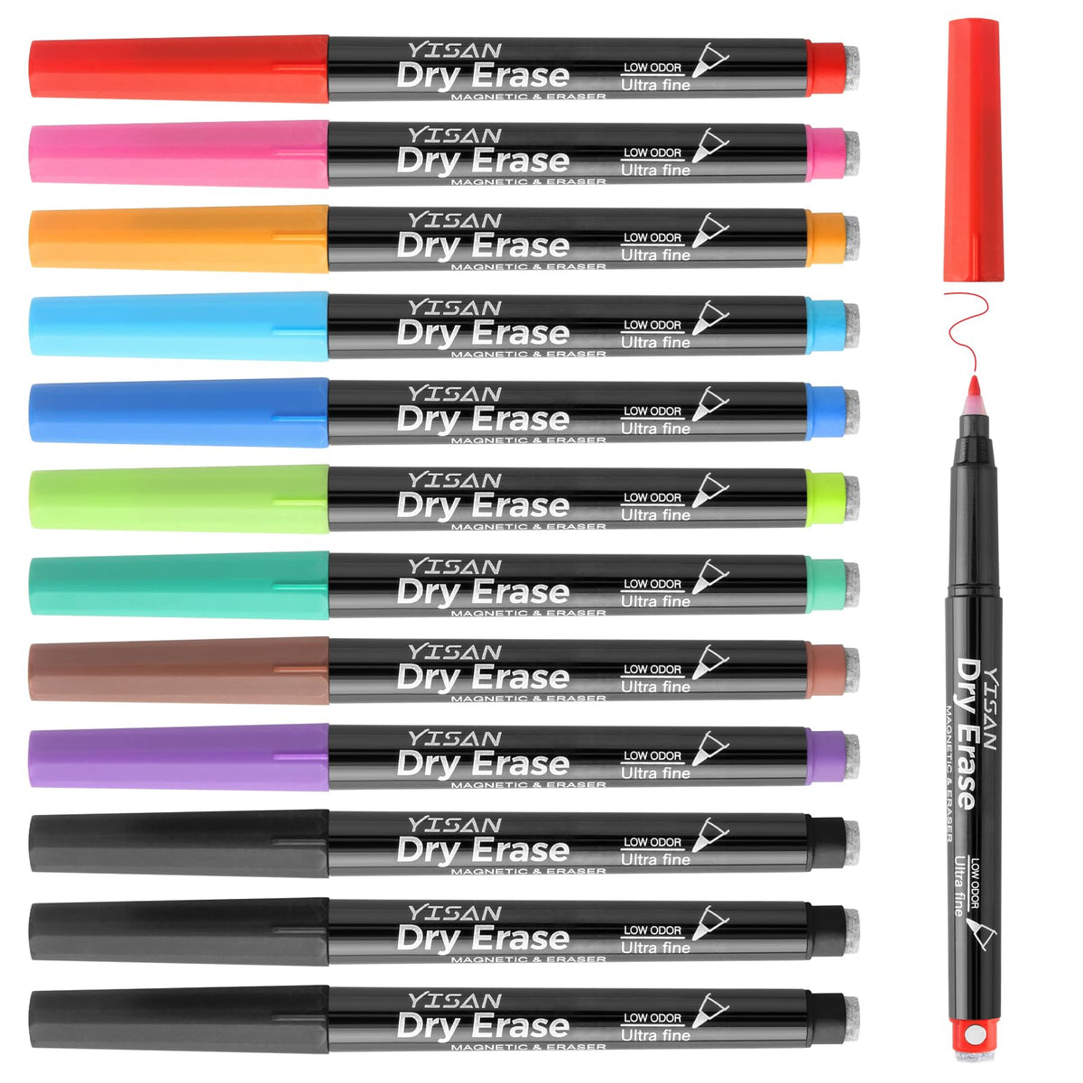 YISAN Magnetic Dry Erase Markers Ultra Fine Tip,Black,0.7mm