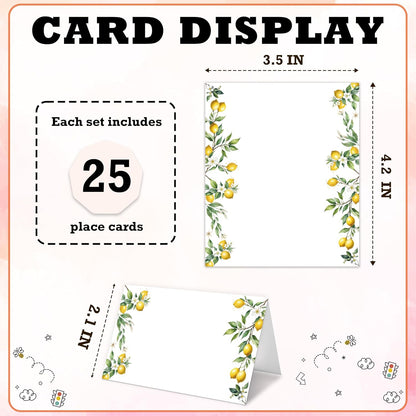 Lemon On Branch Place Cards For Girls, Italy Yellow Lemon Name Card For Table Setting, Spring Summer Party Favors Supplies, Mediterranean Tent Cards Decor For Bridal Shower Wedding Baby Shower -13