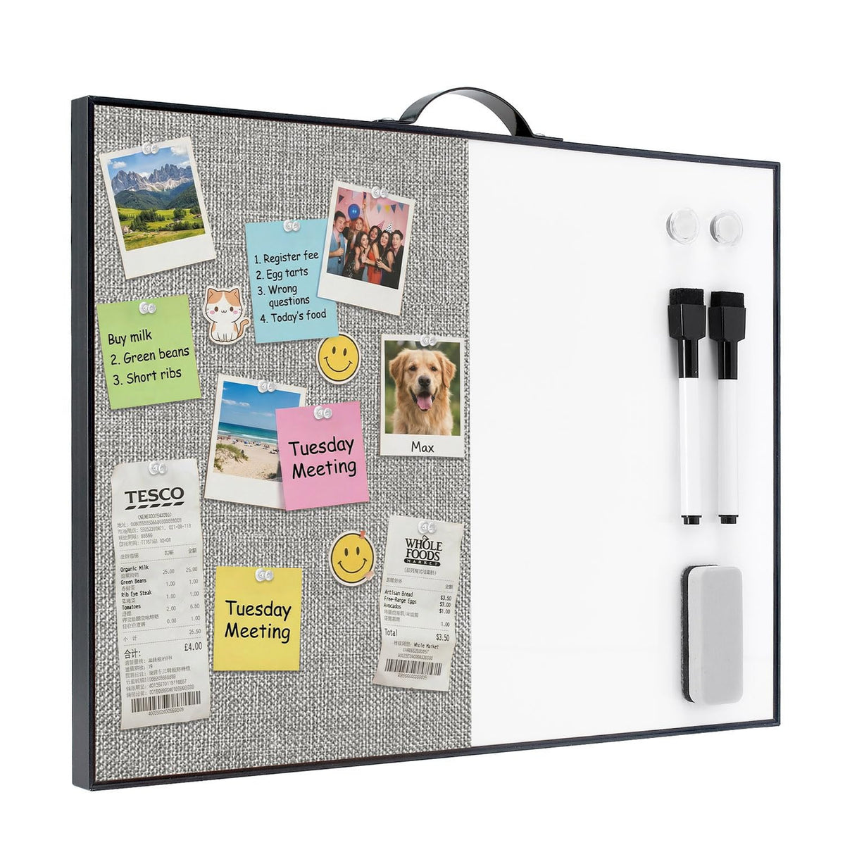 TSJ OFFICE Small White Board - 16" X 12" Portable Black Aluminum Framed Whiteboard, Magnetic Dry Erase Board with a Handle, to Do List Notepad for Office, Home, School