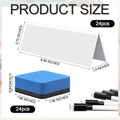 Seajan 24 Sets Reusable Name Tent Cards with Black Markers and Erasers