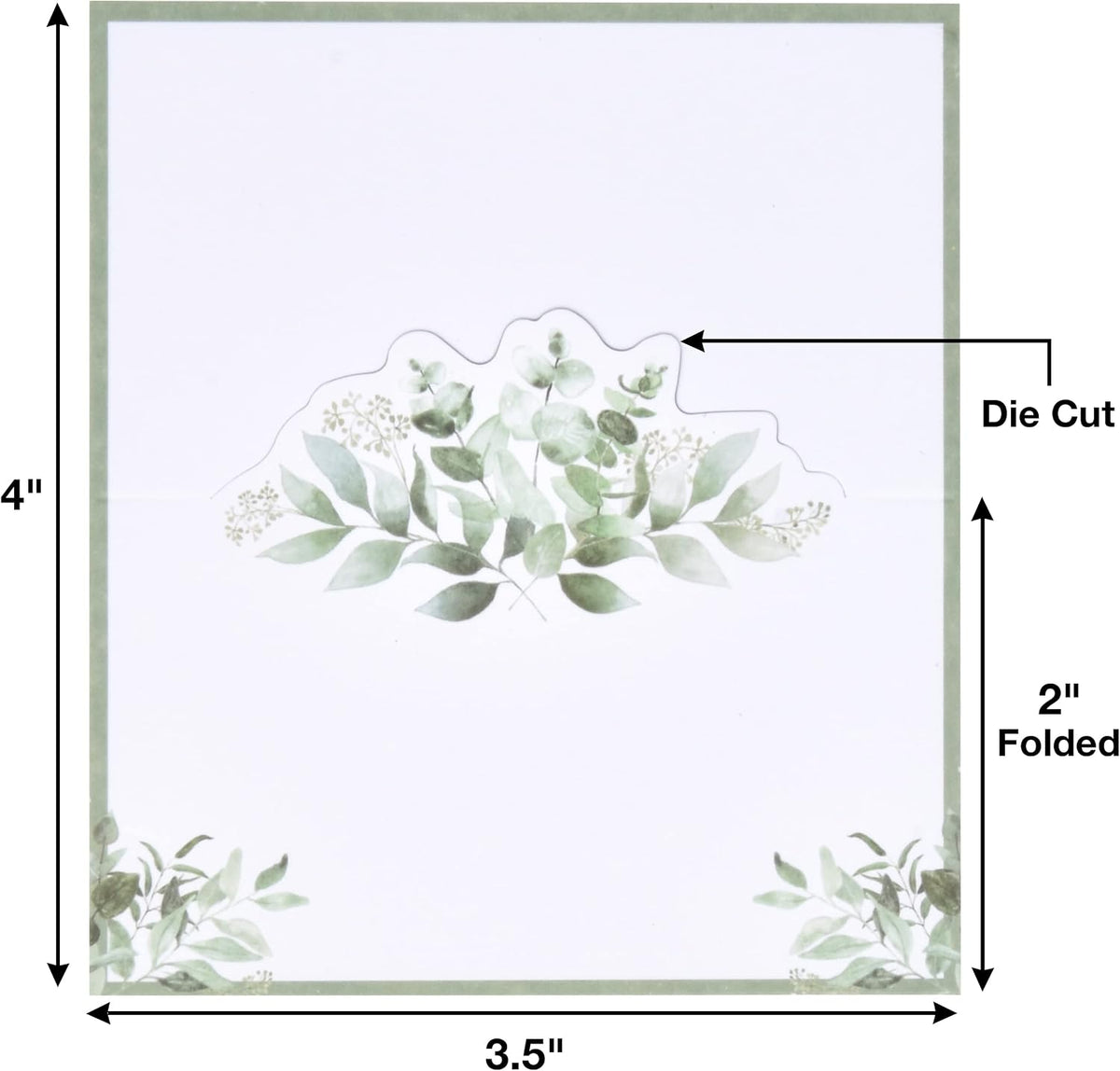 Gift Boutique 100 Pack Eucalyptus Greenery Place Cards Floral Green Leaves Seating Name Card Folded Tent Cards for Baby Shower Reception Tables Placement Party Decorations 2" x 3.5"