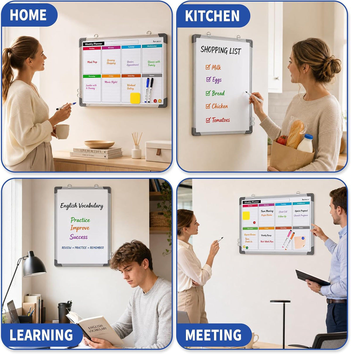 Weekly Calendar Whiteboard for Wall, Dry Erase Board, Magnetic White Board