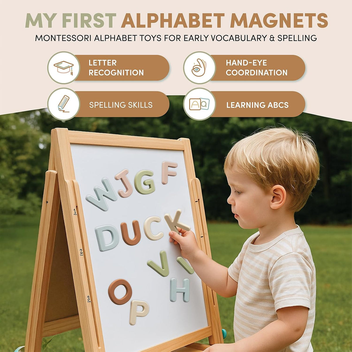JoyCat Soft Silicone Magnetic Alphabet Letters, 26 Uppercase (Muted Color)