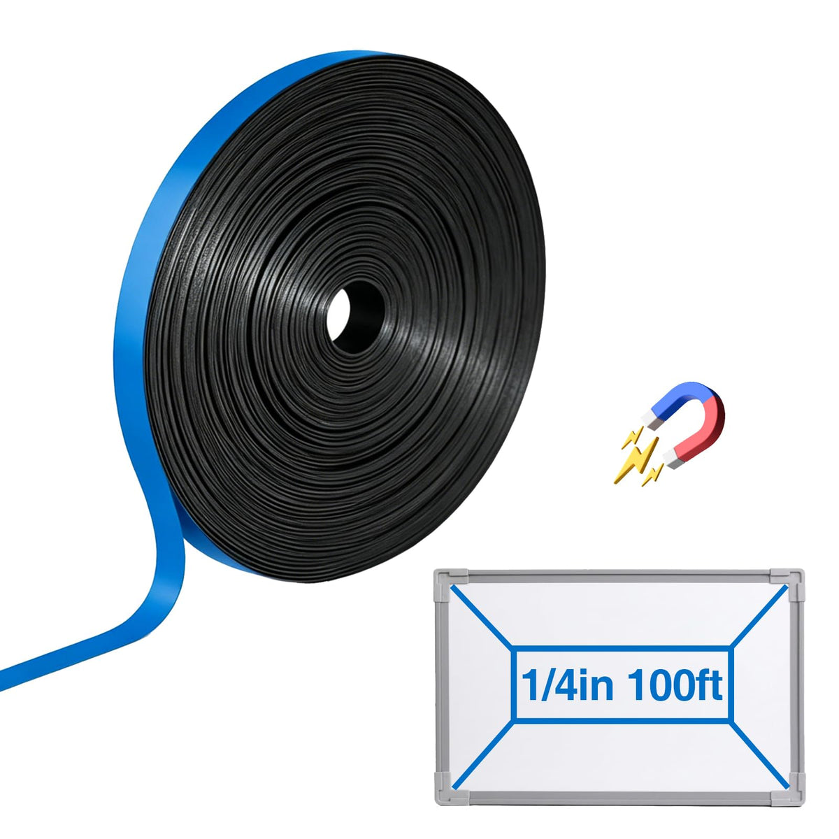Magnetic Whiteboard Tape for Office,Fine Line Gridding Tape - 1/5 in x 40 yd x 24 mil,High Energy Thin Strip Magnets,Black 120 Feet