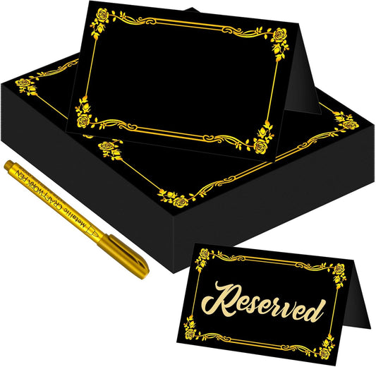 100 Pcs Black Place Cards and Gold Pen for Weddings