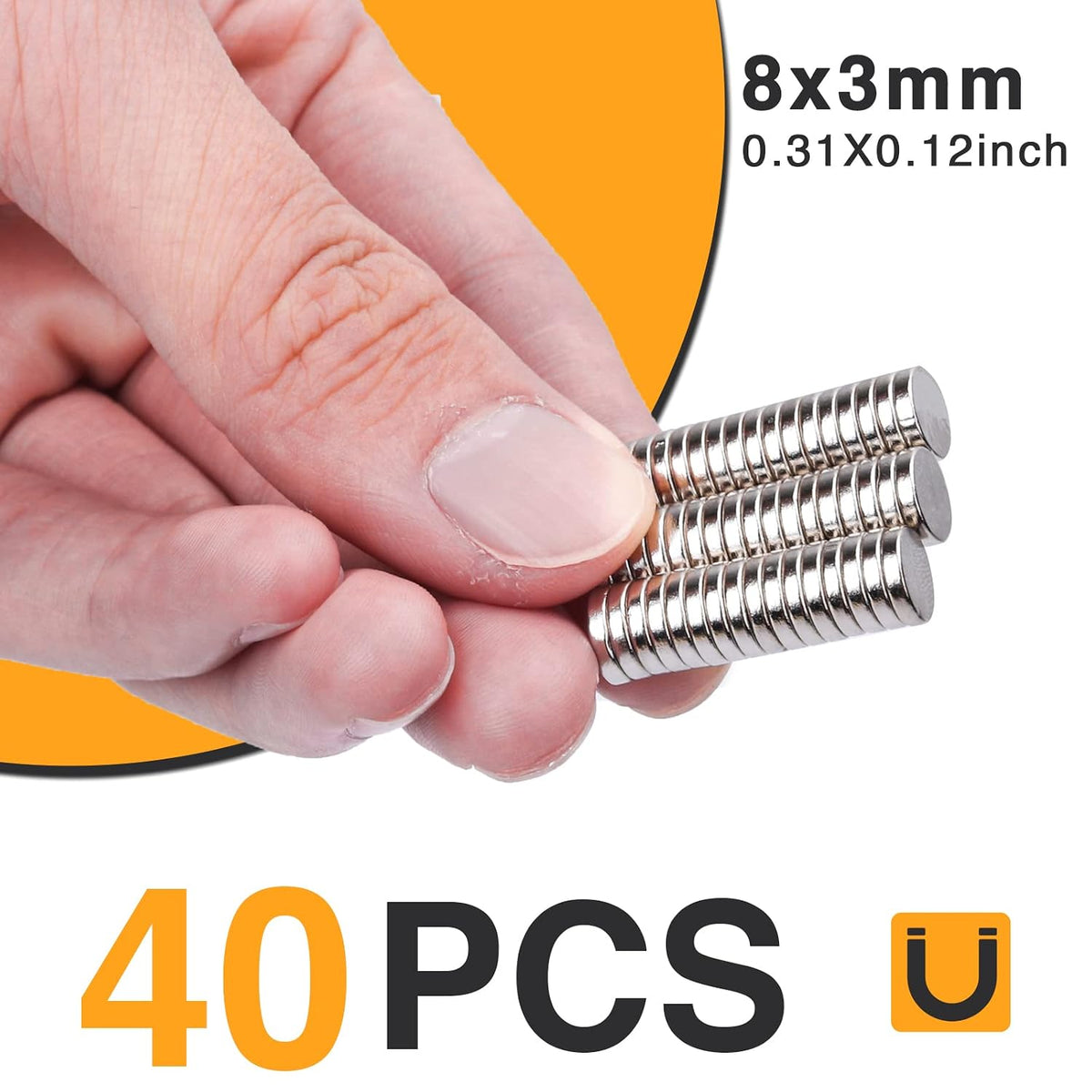 TRYMAG 40Pcs Small Rare Earth Refrigerator Magnets, 8x3mm