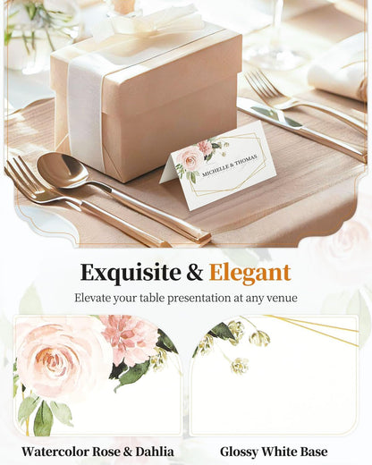 Uniclife 60 Pcs Floral Place Cards for Wedding Buffet Tables