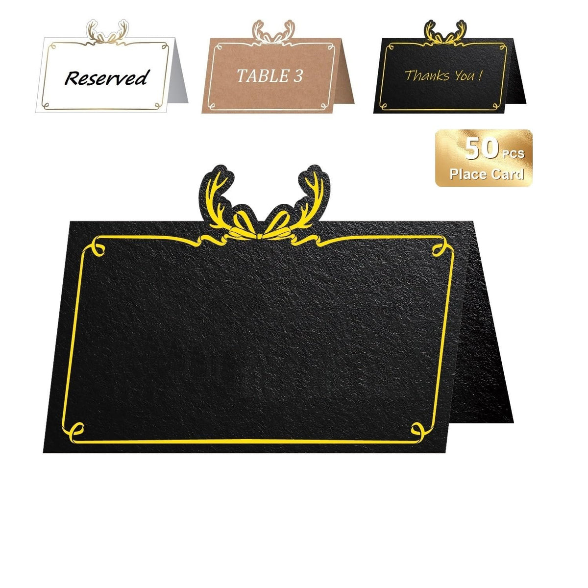 Premium Place Cards for table setting, name cards Used for Table Decoration, Seat Cards with Gold Foil Border&Corner Motifs, 2x3.5-Inch Tent Cards - Perfect for Weddings, Tables, Dinner Parties 50Pcs