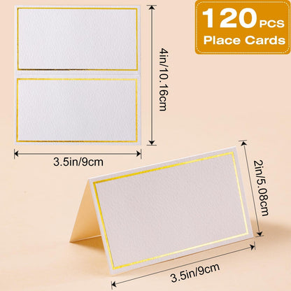 120Pcs Premium Place Cards, Small Table Cards with Gold Foil Border, 2" x 3.5" Tent Card, Escort Cards, Name Card, Wedding Place Cards for Wedding, Table, Dinner Parties, Seating Card