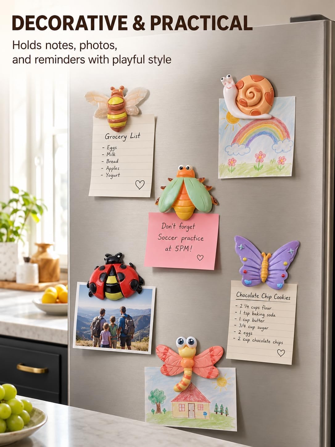 6pcs Insect Butterfly Fridge Magnets, Suitable for Kitchen, Office, Whiteboard, Dishwasher, Vibrant Colors, Gift for Christmas Fun Design with Colorful Patterns, Thanksgiving