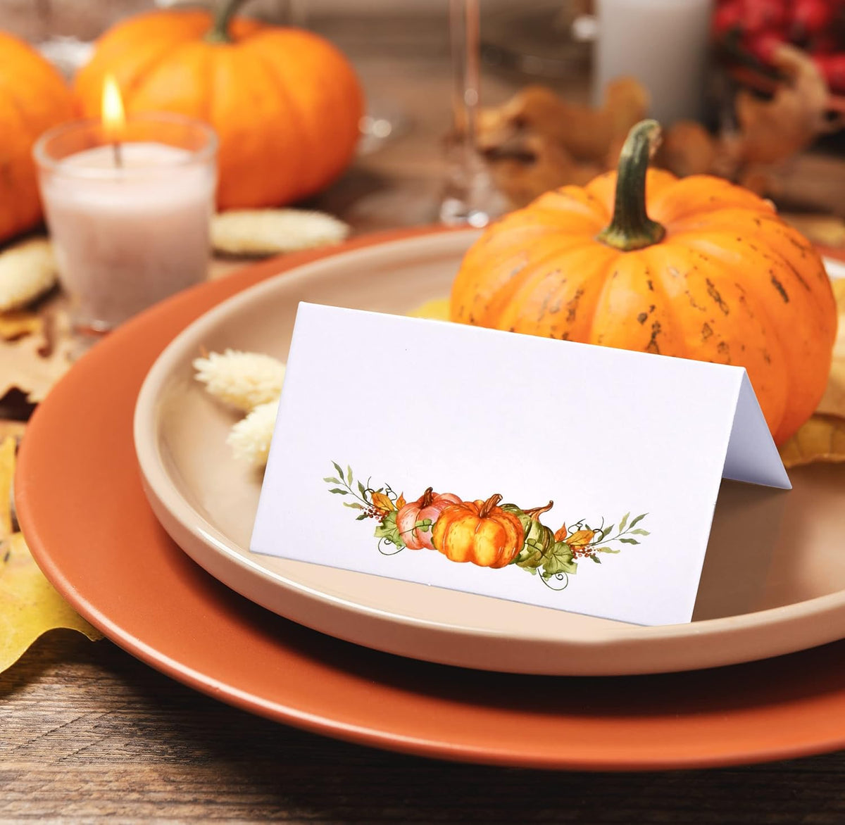 100 Pack Fall Pumpkin Place Cards Thanksgiving Table Name Cards