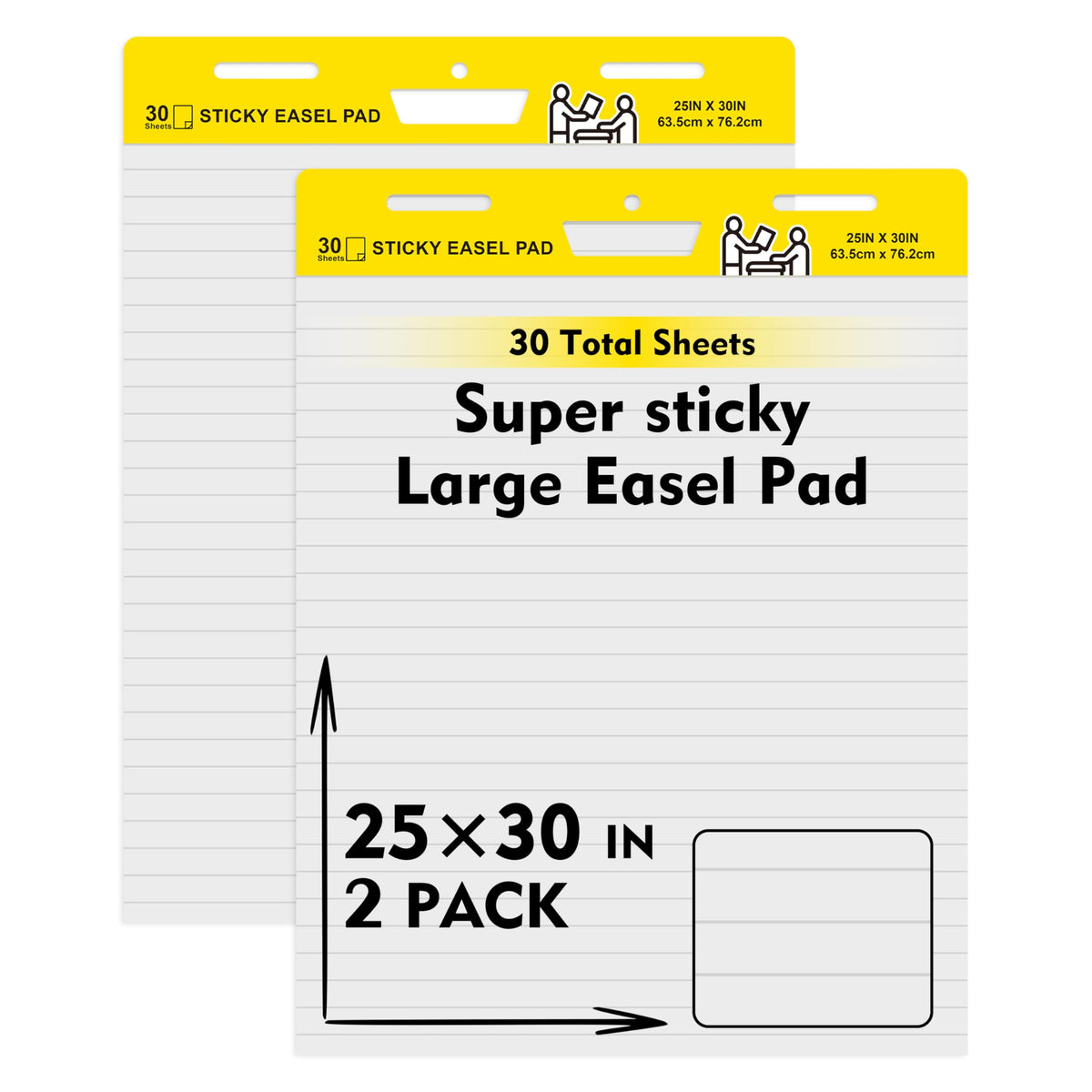 2 Pack Sticky Easel Pads,Poster Paper 25 x 30 Inches Large Self Stick Easel Paper,Flip Chart Paper for Teachers,Teacher Anchor Chart,30 Sheets/Pad