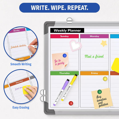 Weekly Calendar Whiteboard for Wall, Dry Erase Board, Magnetic White Board