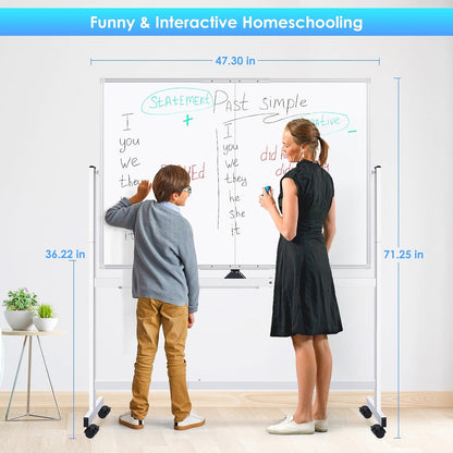 Maxtek Rolling Whiteboard 48 x 36 in Large Magnetic White Board on Wheels