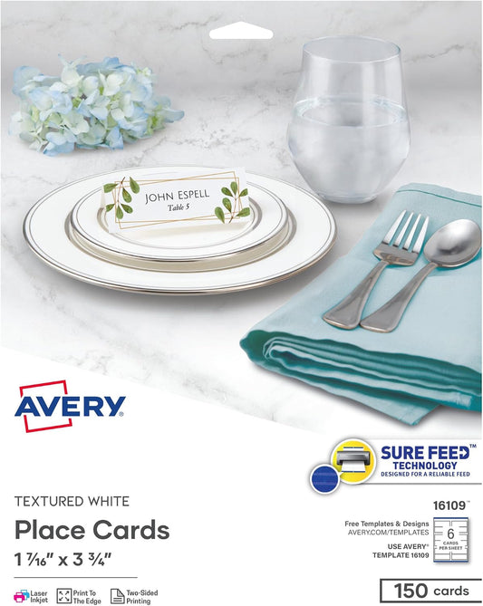 Avery Place Cards, 1-7/16" x 3-3/4", Textured Cardstock, 150 Cards