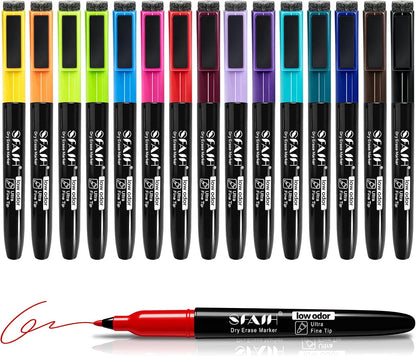 SFAIH 15 Colors Magnetic Dry Erase Markers, 0.7mm Ultra Fine, with Eraser