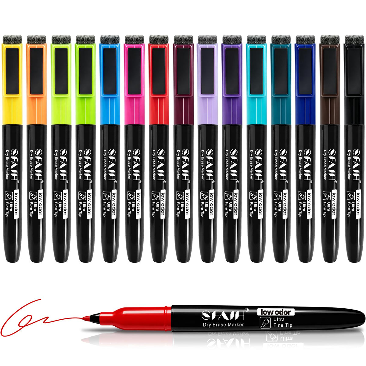 SFAIH 15 Colors Magnetic Dry Erase Markers, 0.7mm Ultra Fine, with Eraser