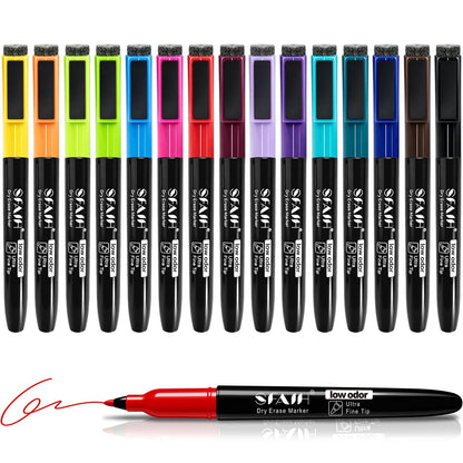SFAIH 15 Colors Magnetic Dry Erase Markers, 0.7mm Ultra Fine, with Eraser