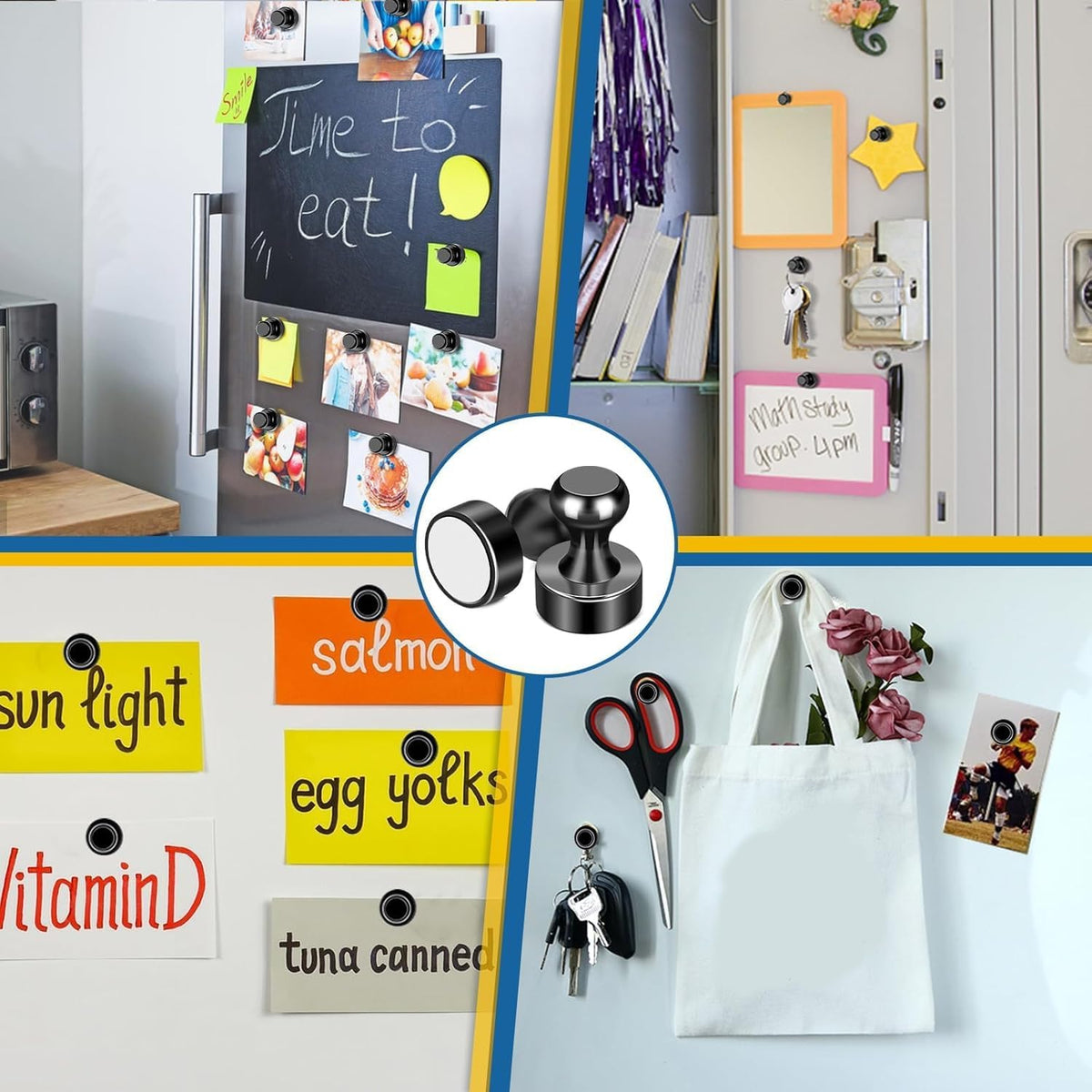 LOVIMAG Fridge Magnets 12 Pack Magnet Refrigerator Locker Whiteboard Black