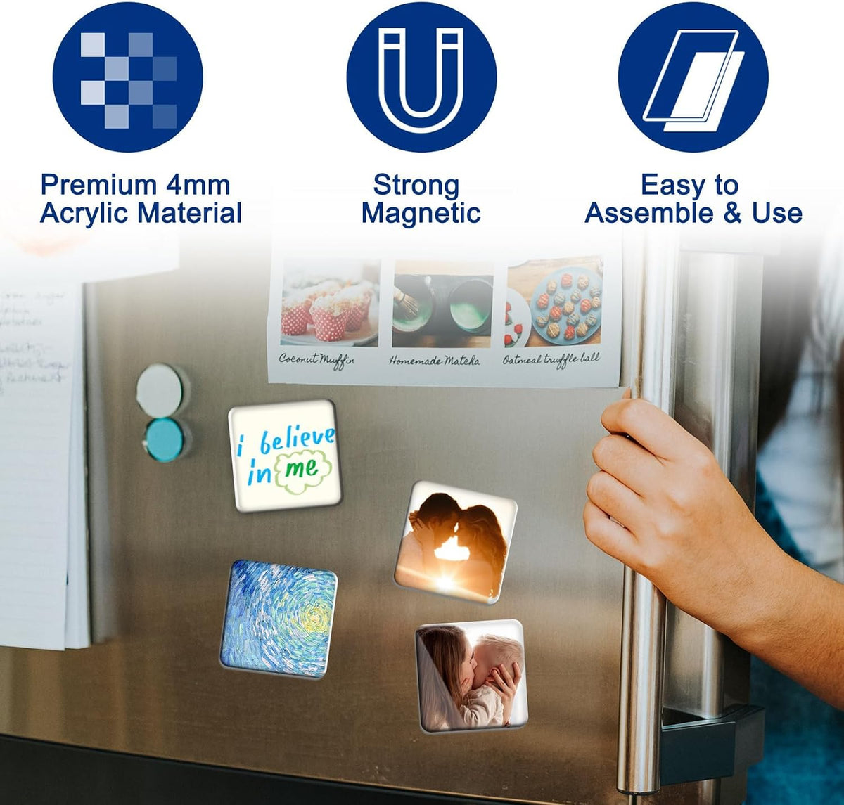 30 Pieces Fridge Magnet Set Acrylic Square Refrigerator Magnet with Adhesive Backing DIY Fridge Magnets for Office, Classroom, Cabinets, Kitchen (60 Piece, 1.89 Inch)