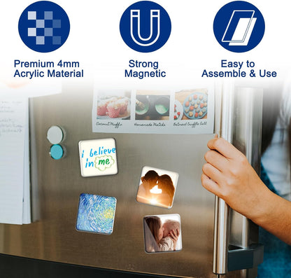 30 Pieces Fridge Magnet Set Acrylic Square Refrigerator Magnet with Adhesive Backing DIY Fridge Magnets for Office, Classroom, Cabinets, Kitchen (60 Piece, 1.89 Inch)