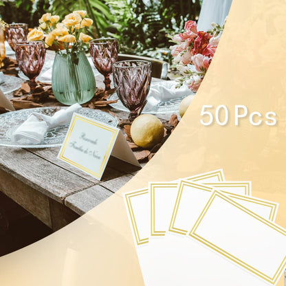 50 Pcs Seat Cards with Double Gold Foil Border,2" x 3.5" Tent Seating Cards