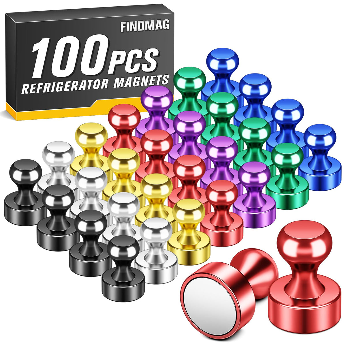 FINDMAG Fridge Magnets, Magnets for Whiteboard, Kitchen, 14 Pack, Colorful
