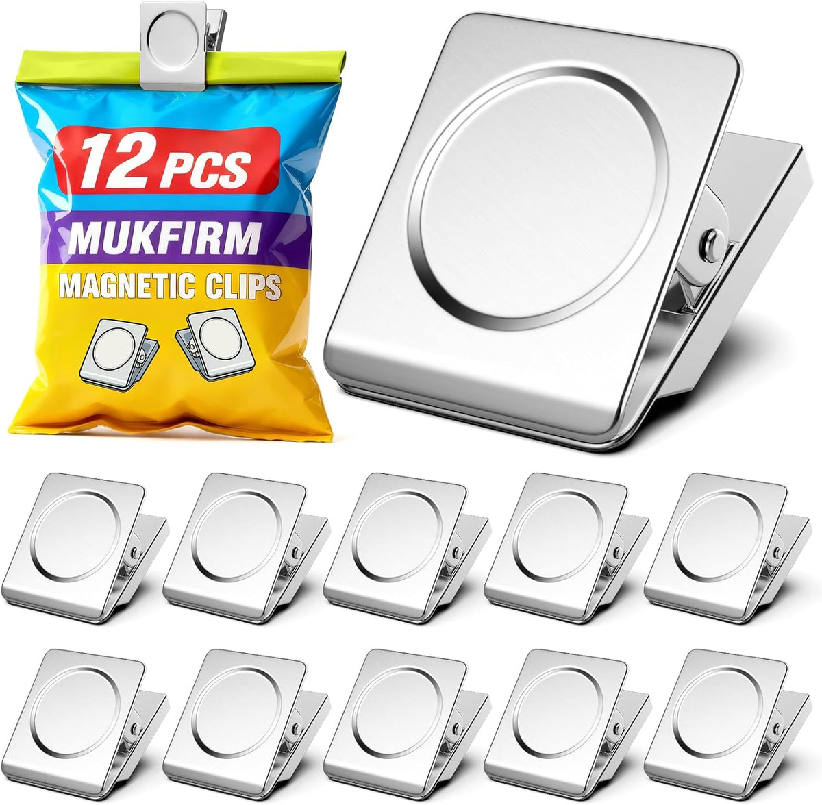 12 Pack Large Magnetic Clips Heavy Duty, Strong Magnet Clips for Notes