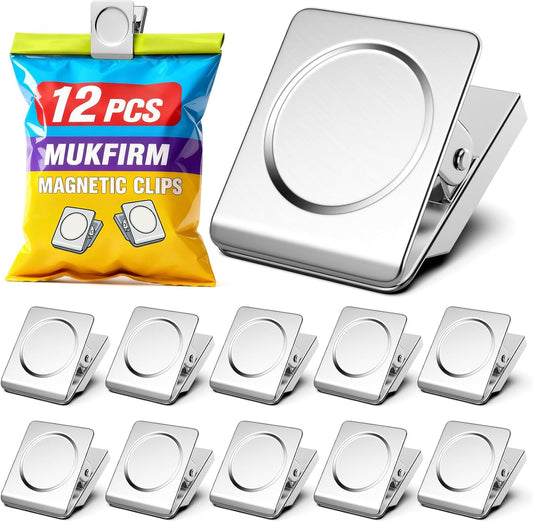 12 Pack Large Magnetic Clips Heavy Duty, Strong Magnet Clips for Notes