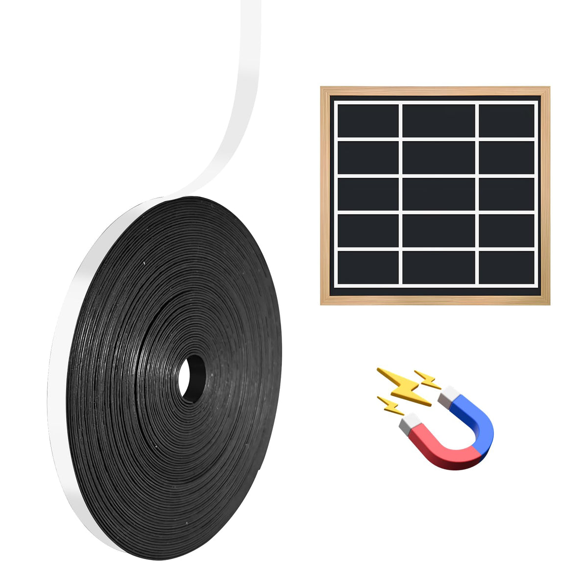Magnetic Whiteboard Tape for Office,Fine Line Gridding Tape - 1/5 in x 40 yd x 24 mil,High Energy Thin Strip Magnets,Black 120 Feet