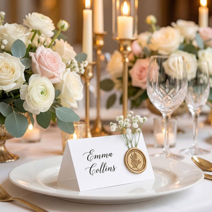 50 Place Cards Wax Seal,Gold Seal,Baby's Breath