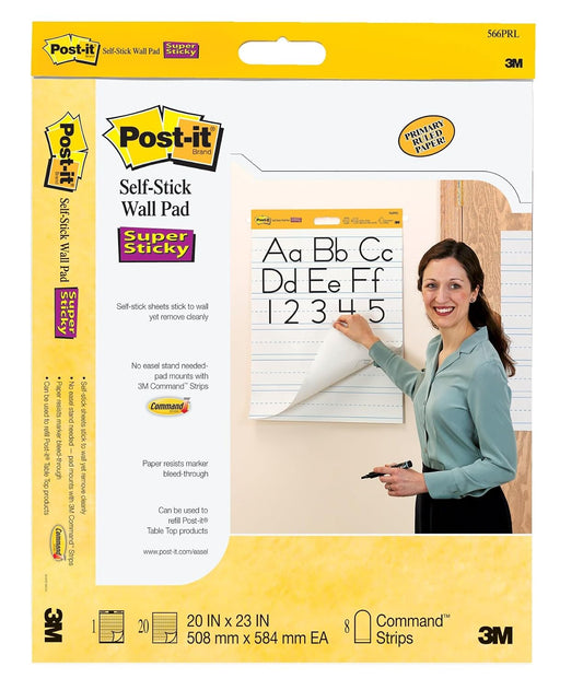 Post-it Easel Pad, 20 x 23 in, White Lined, 2 Pads, With Command Strips