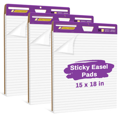 HAUTOCO Sticky Easel Pads 20x23 In, 3 Pack White Lined Flip Chart Paper