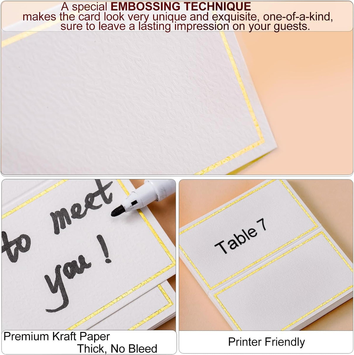 120Pcs Premium Place Cards, Small Table Cards with Gold Foil Border, 2" x 3.5" Tent Card, Escort Cards, Name Card, Wedding Place Cards for Wedding, Table, Dinner Parties, Seating Card