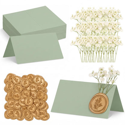 50 Place Cards Wax Seal,Gold Seal,Baby's Breath