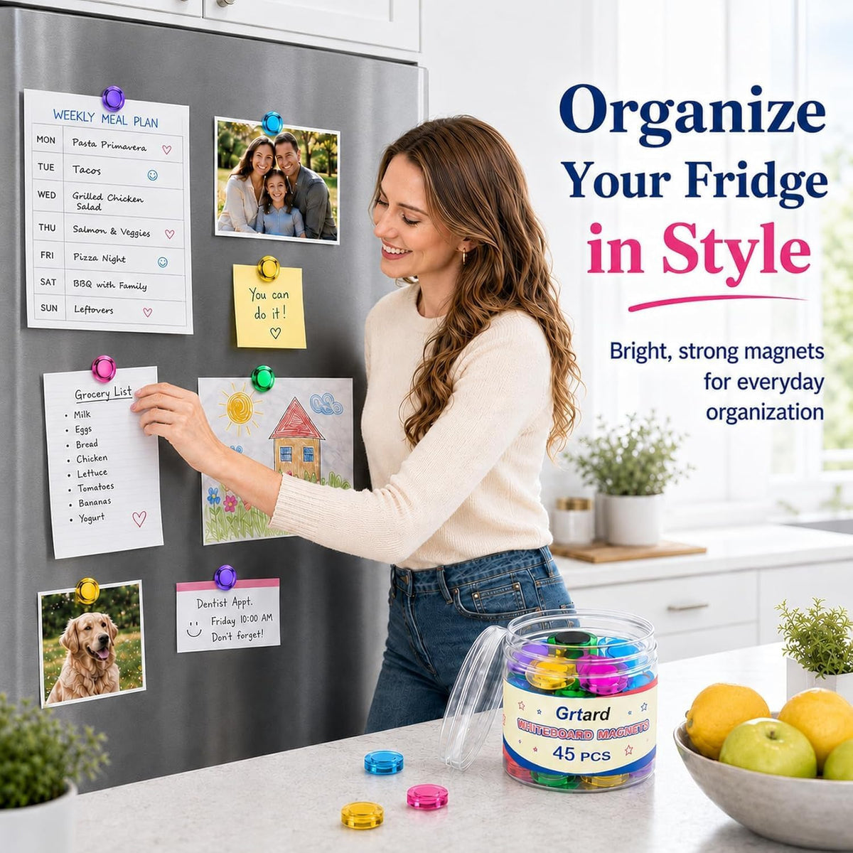 Grtard 45 Pcs Colorful Magnets for Whiteboard, Round Fridge Magnets