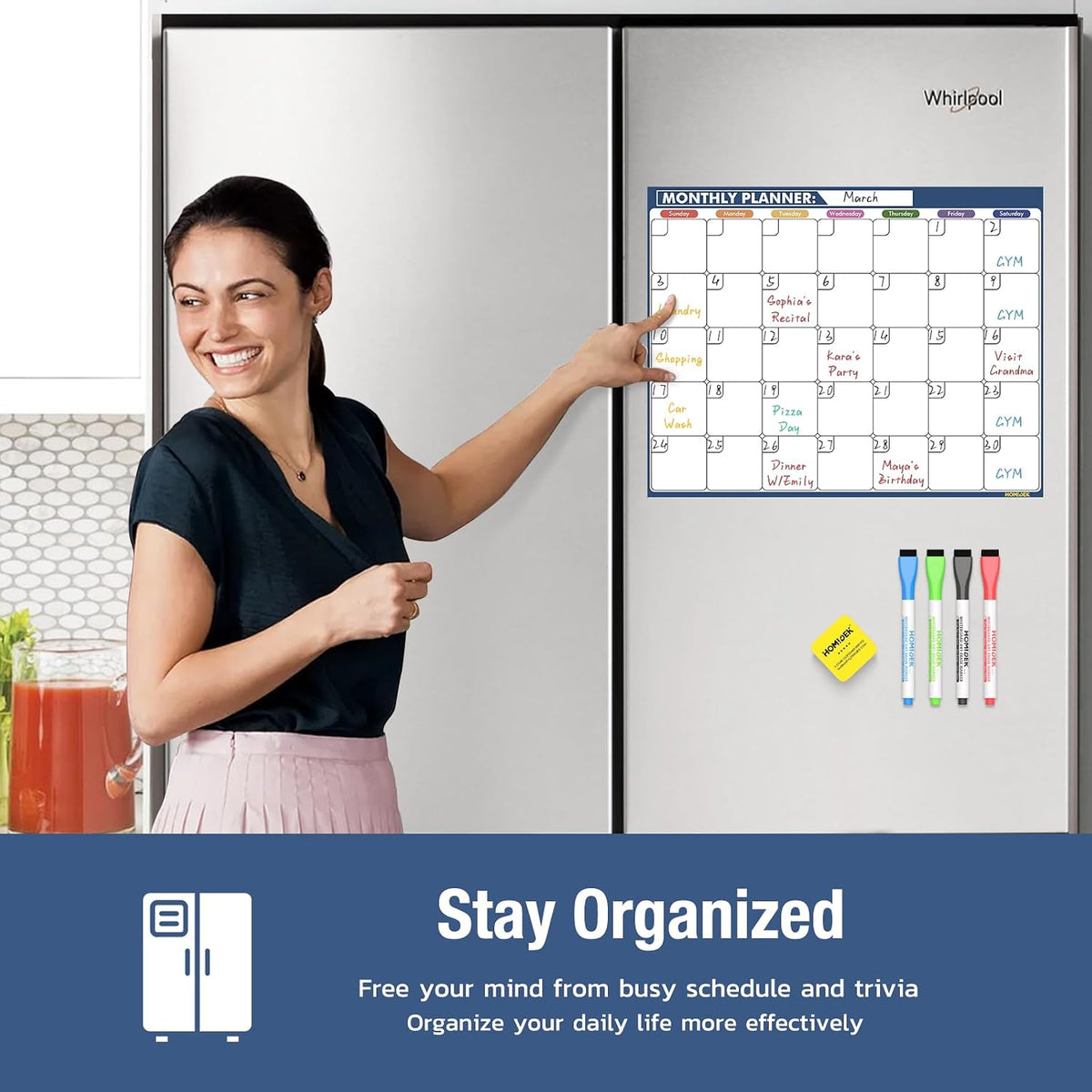 HOMiDEK Magnetic Dry Erase Calendar for Refrigerator: Fridge Whiteboard Calendar Magnet Monthly Planner Family Planning Board with Dry Erase Markers & Eraser - 14 x 11 Inches